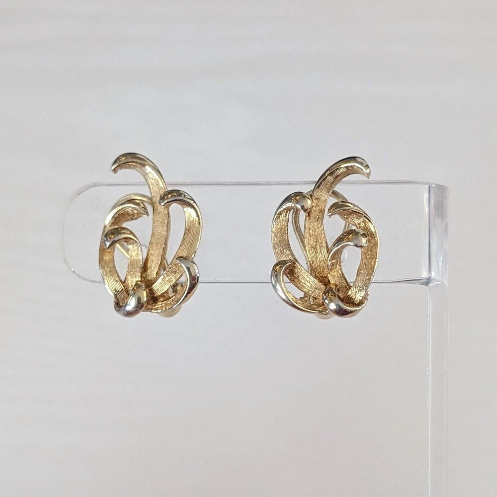 Vintage Kramer Clip On Earrings Stylish Gold Tone Some Silvering/Discoloration